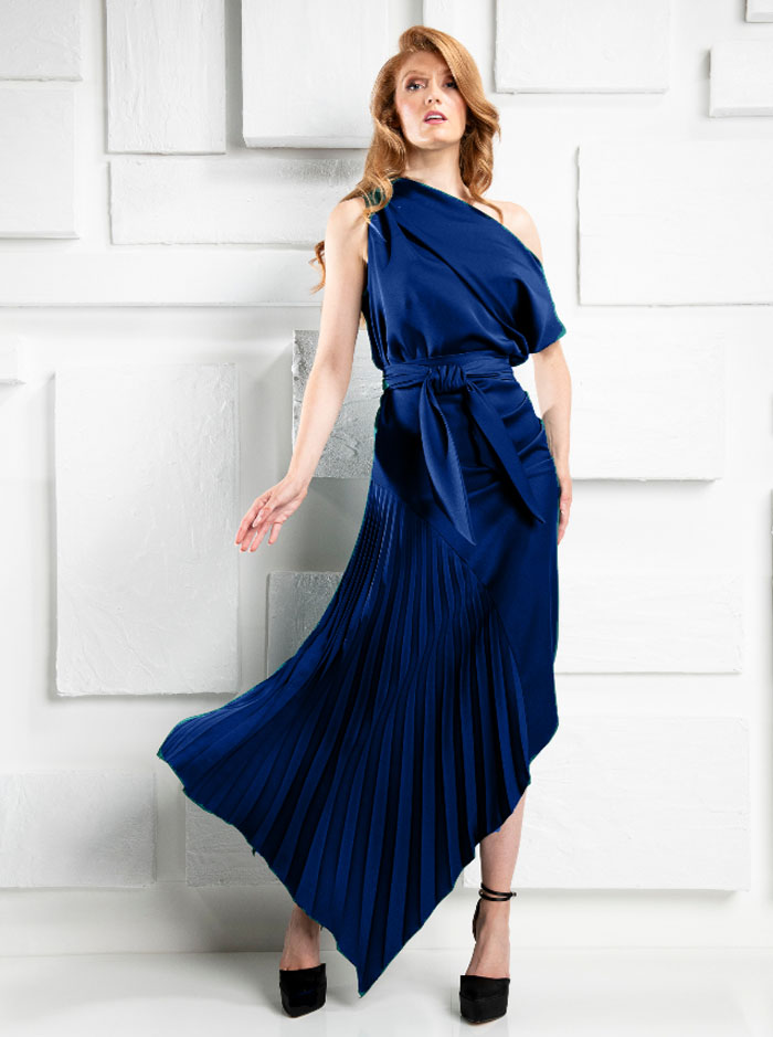 Della Pleat Dress - Navy (Kevan Jon)